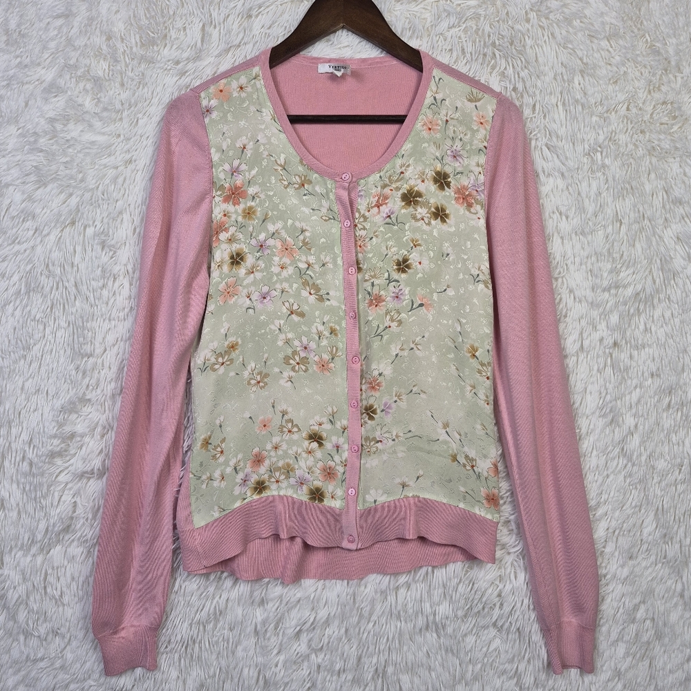 Vertigo Paris Silk Pink Floral Cardigan Sz Large Coquette Twee Whimsy